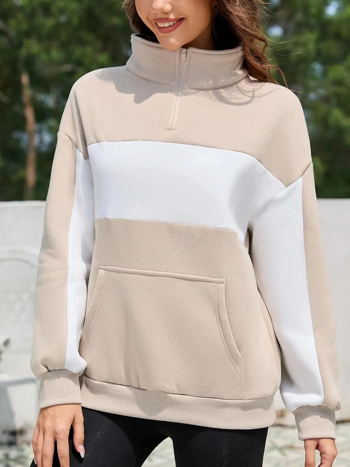 YATHON Womens Casual Quarter Zip Sweatshirt Color Block Fleece Fall Winter Outfits Pullover Sweater Clothes with Pockets