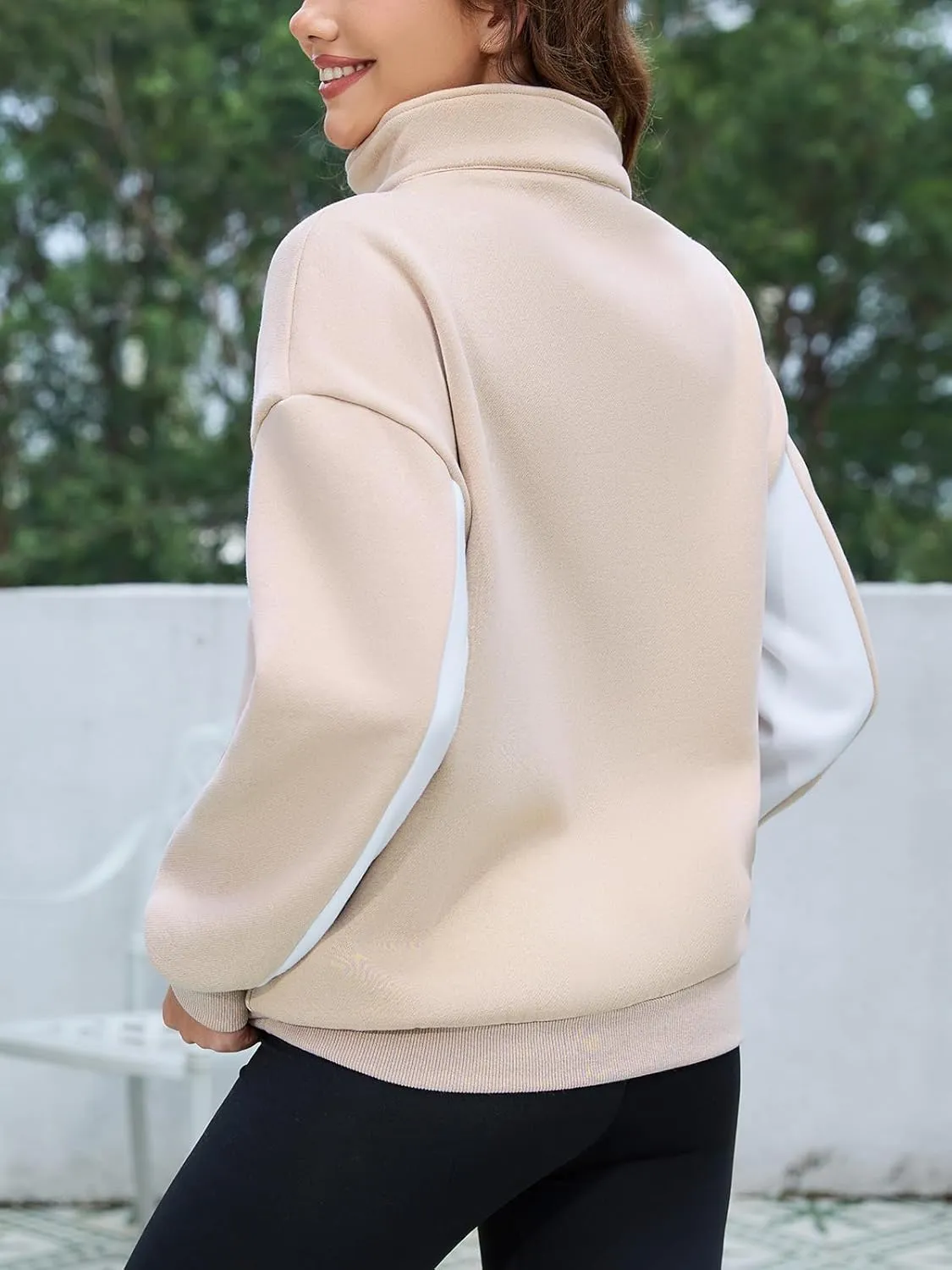 YATHON Womens Casual Quarter Zip Sweatshirt Color Block Fleece Fall Winter Outfits Pullover Sweater Clothes with Pockets