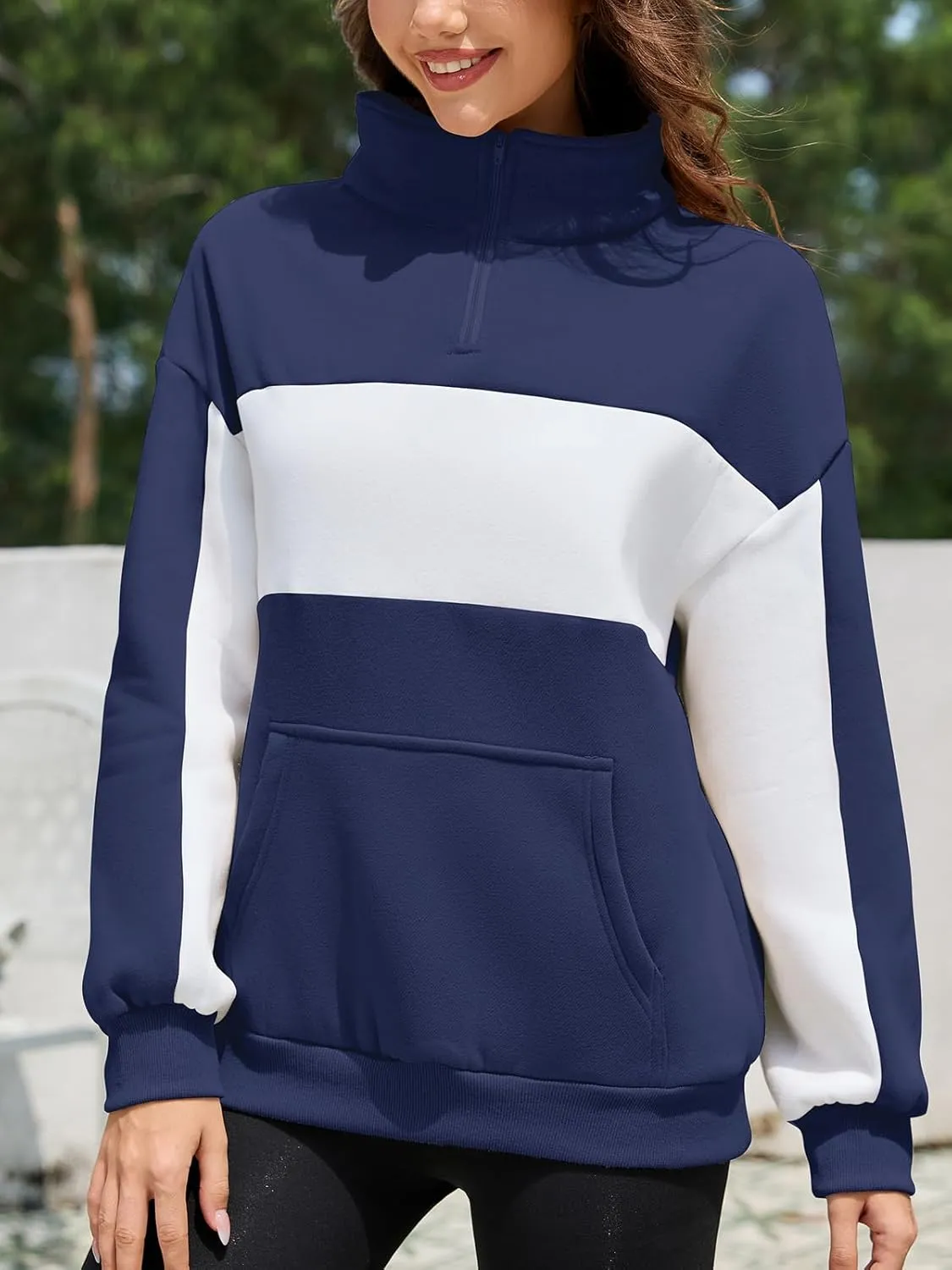 YATHON Womens Casual Quarter Zip Sweatshirt Color Block Fleece Fall Winter Outfits Pullover Sweater Clothes with Pockets