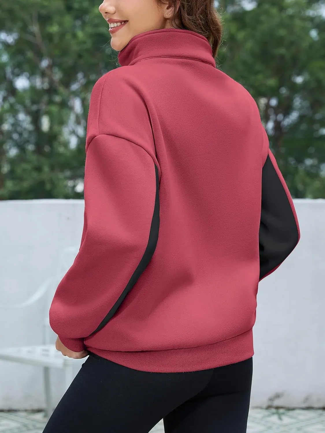 YATHON Womens Casual Quarter Zip Sweatshirt Color Block Fleece Fall Winter Outfits Pullover Sweater Clothes with Pockets