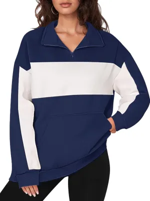 YATHON Womens Casual Quarter Zip Sweatshirt Color Block Fleece Fall Winter Outfits Pullover Sweater Clothes with Pockets