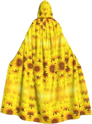 Yellow Sunflower Print Hooded Cloak Wizard Cape Halloween Witch Costume For Men Women Cosplay Party Capes