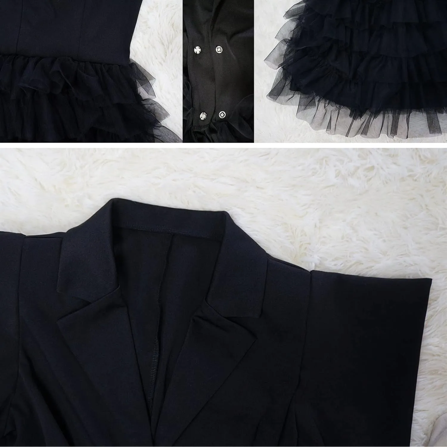 YLWX Lapel Blazer Dress for Women Sexy, Puffy Mesh V Neck Short Dresses for Work Business Special Occasion, Long Sleeve