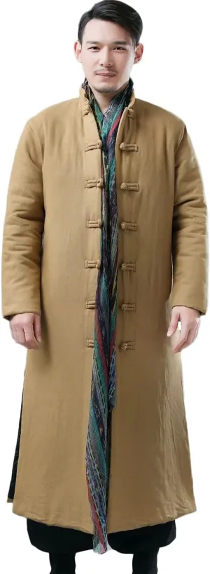 Ystylee Men's Winter Warm Parka Outwear Long Jacket Thick Quilted Traditional Chinese Tang Suit Style Overcoat