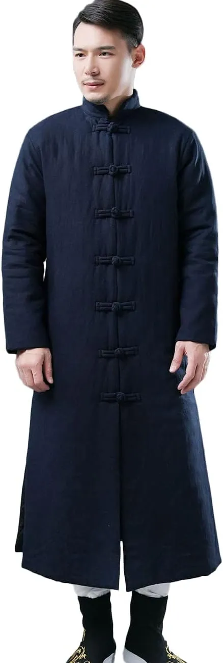 Ystylee Men's Winter Warm Parka Outwear Long Jacket Thick Quilted Traditional Chinese Tang Suit Style Overcoat