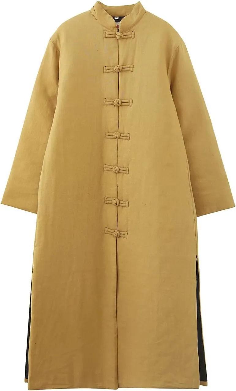 Ystylee Men's Winter Warm Parka Outwear Long Jacket Thick Quilted Traditional Chinese Tang Suit Style Overcoat