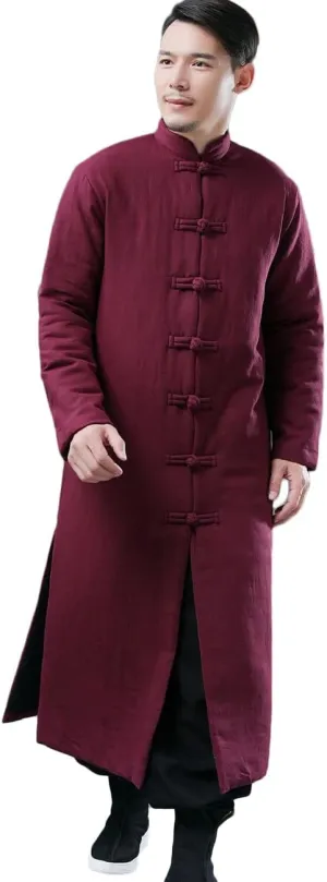Ystylee Men's Winter Warm Parka Outwear Long Jacket Thick Quilted Traditional Chinese Tang Suit Style Overcoat