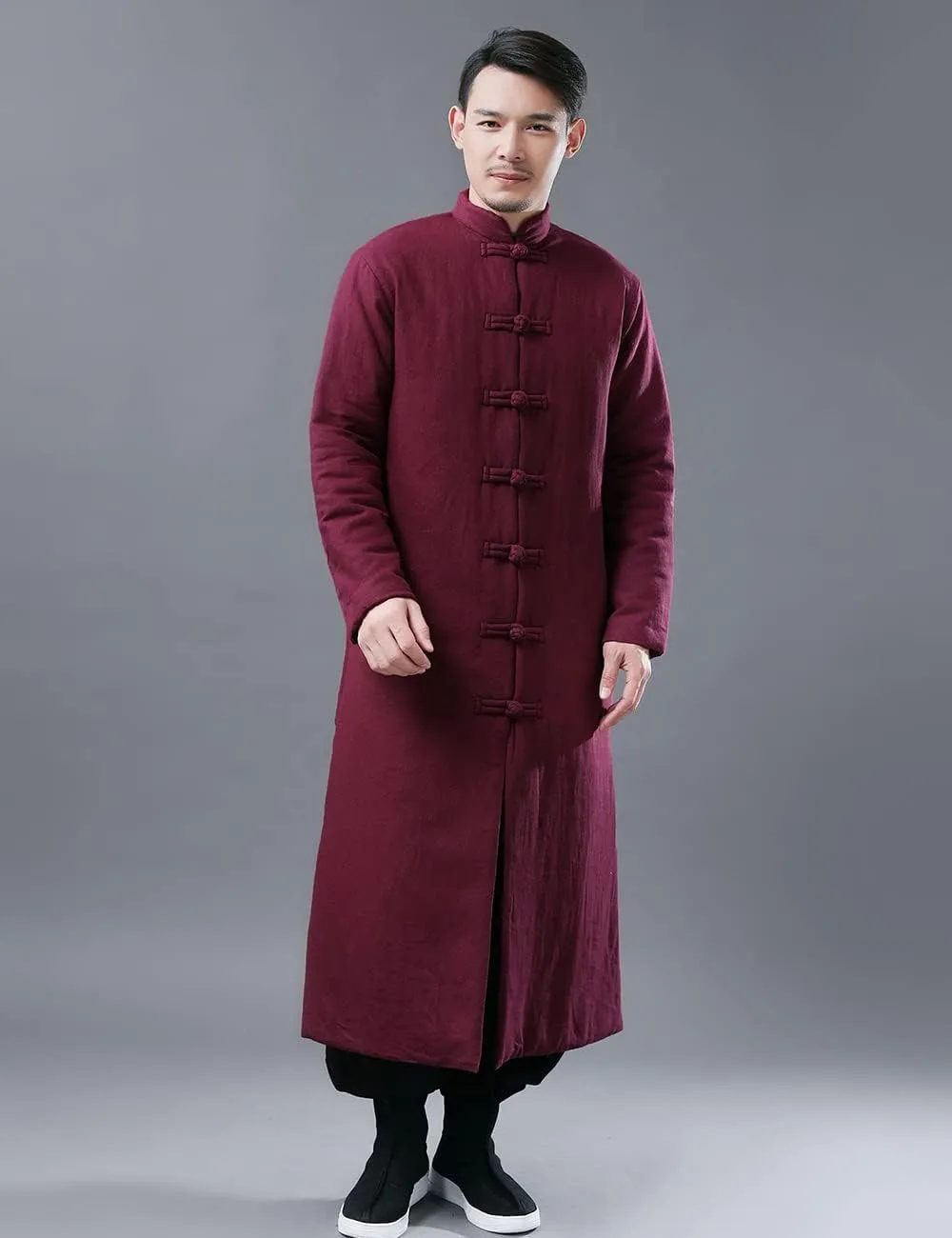 Ystylee Men's Winter Warm Parka Outwear Long Jacket Thick Quilted Traditional Chinese Tang Suit Style Overcoat