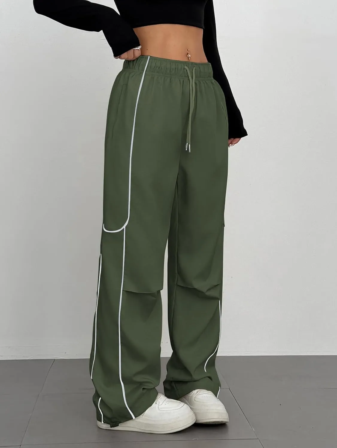 ZAFUL Parachute Pants for Women Sweatpants Y2K Contrast Pipping Cargo Trousers Jogger Pants with Pockets