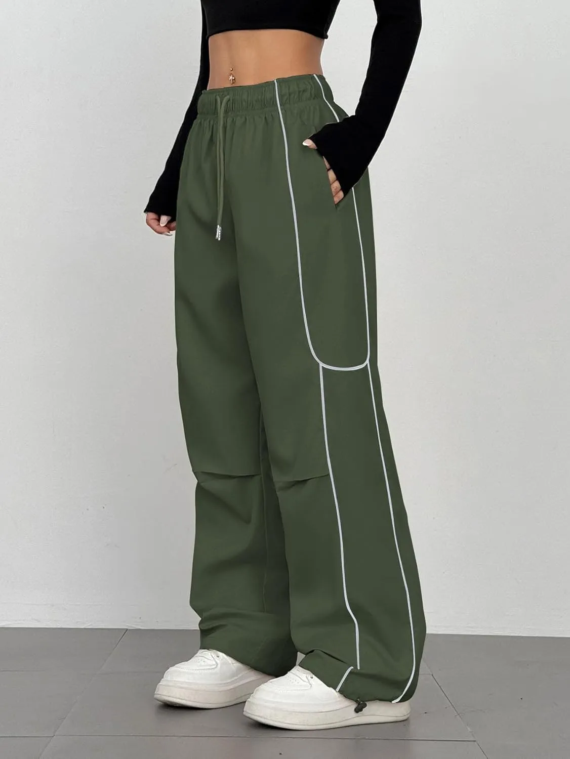 ZAFUL Parachute Pants for Women Sweatpants Y2K Contrast Pipping Cargo Trousers Jogger Pants with Pockets