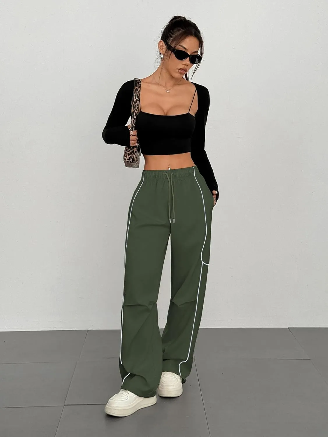 ZAFUL Parachute Pants for Women Sweatpants Y2K Contrast Pipping Cargo Trousers Jogger Pants with Pockets