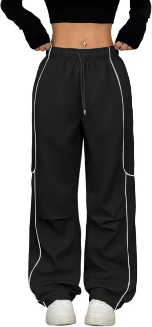 ZAFUL Parachute Pants for Women Sweatpants Y2K Contrast Pipping Cargo Trousers Jogger Pants with Pockets