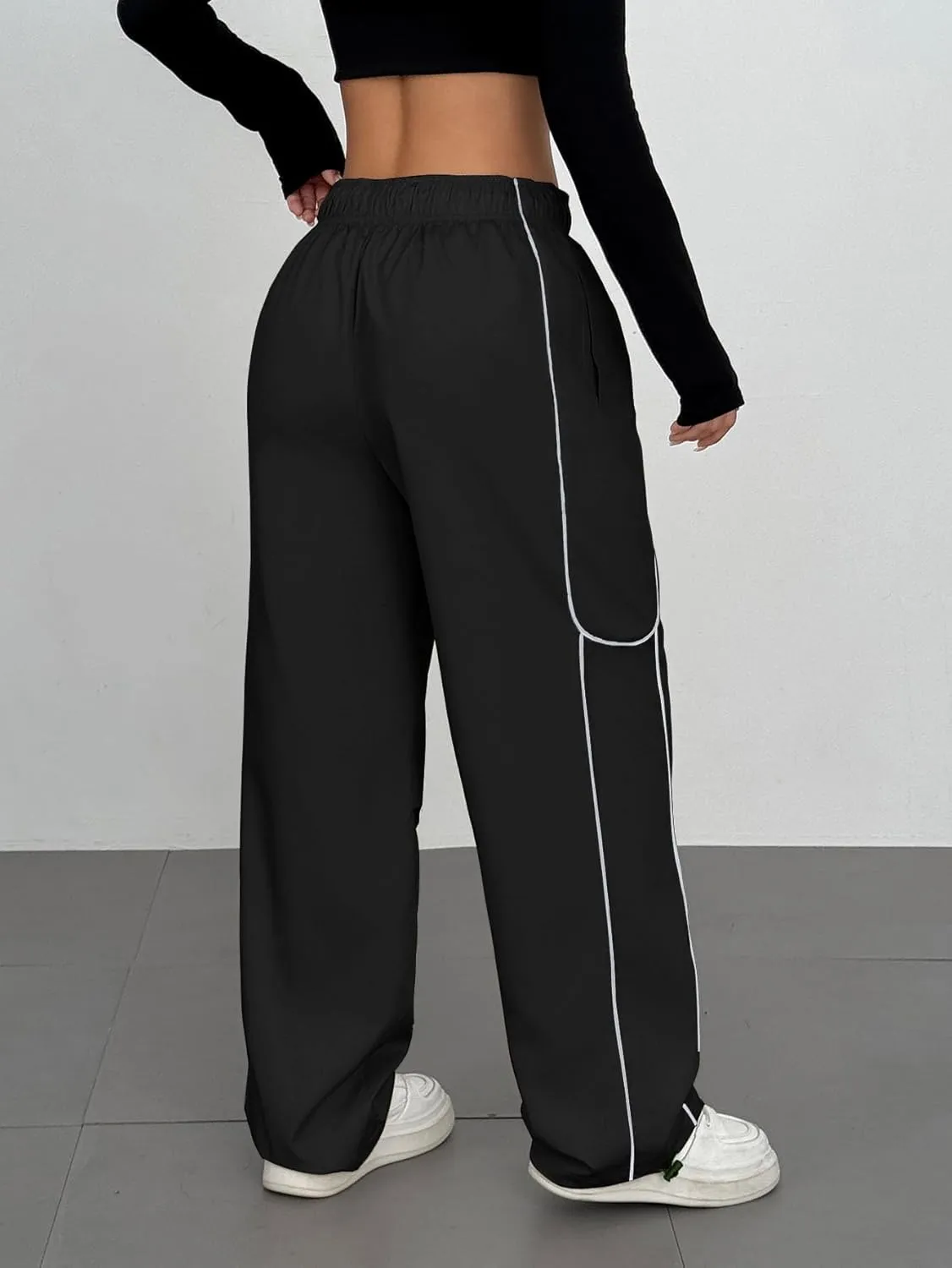 ZAFUL Parachute Pants for Women Sweatpants Y2K Contrast Pipping Cargo Trousers Jogger Pants with Pockets