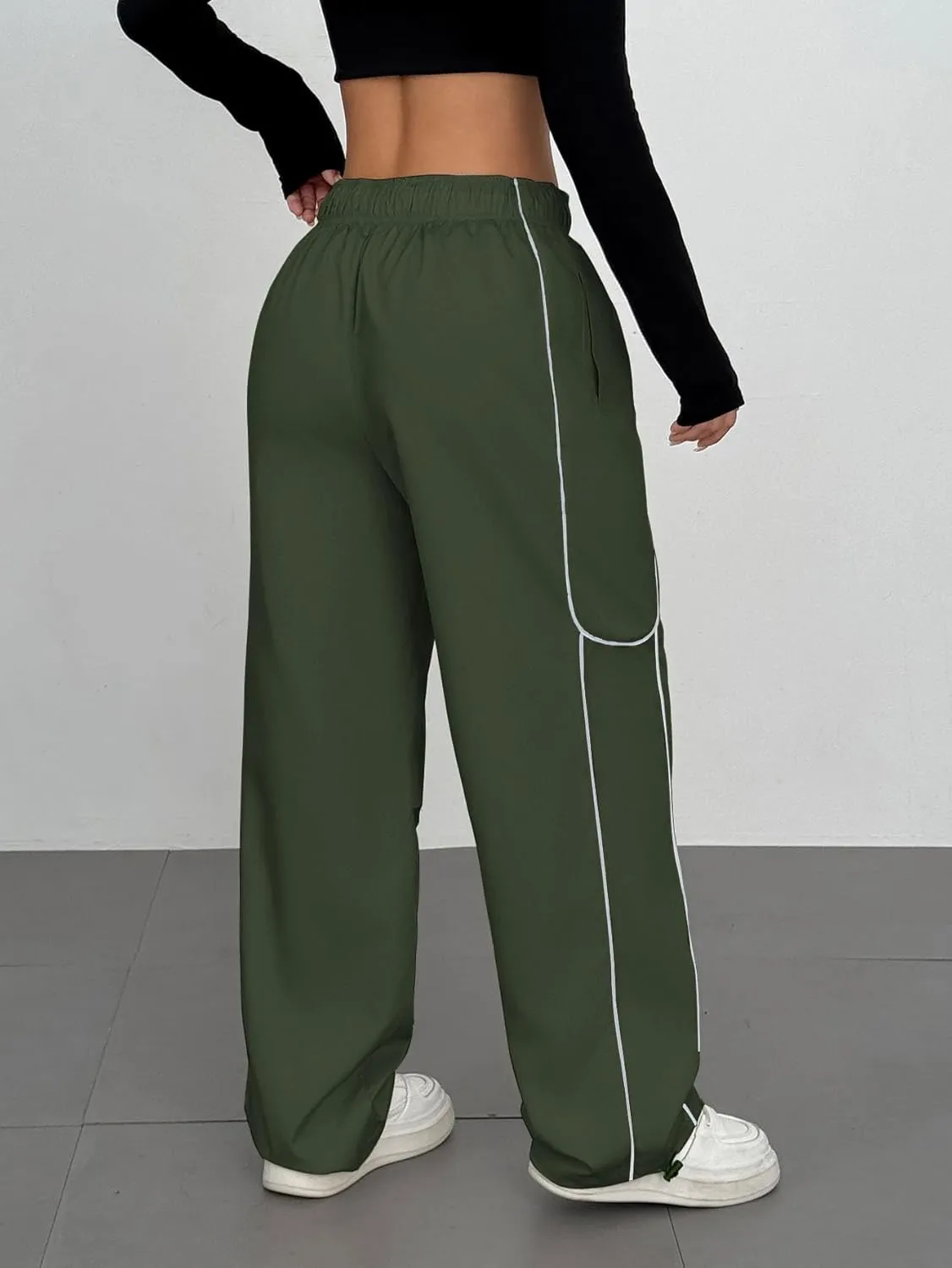 ZAFUL Parachute Pants for Women Sweatpants Y2K Contrast Pipping Cargo Trousers Jogger Pants with Pockets