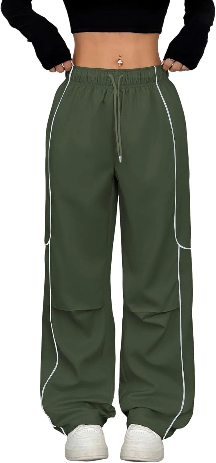 ZAFUL Parachute Pants for Women Sweatpants Y2K Contrast Pipping Cargo Trousers Jogger Pants with Pockets