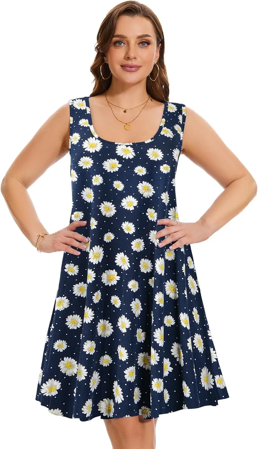 ZENNILO Plus Size Tshirt Dress for Women Casual Summer Dresses Crew Neck Beach Cover Up Sundress with Pockets