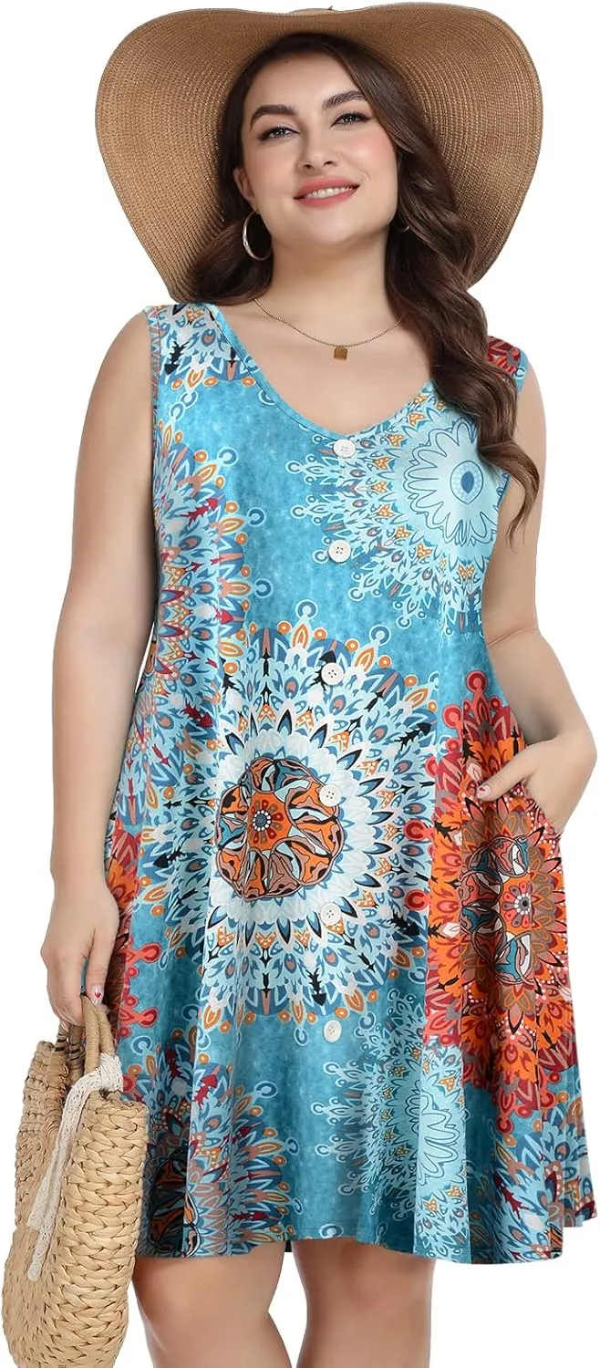 ZENNILO Women's Casual Dresses Tshirt Dresses Plus Size Summer Dresses V Neck Beach Cover Up Sundress with Pockets