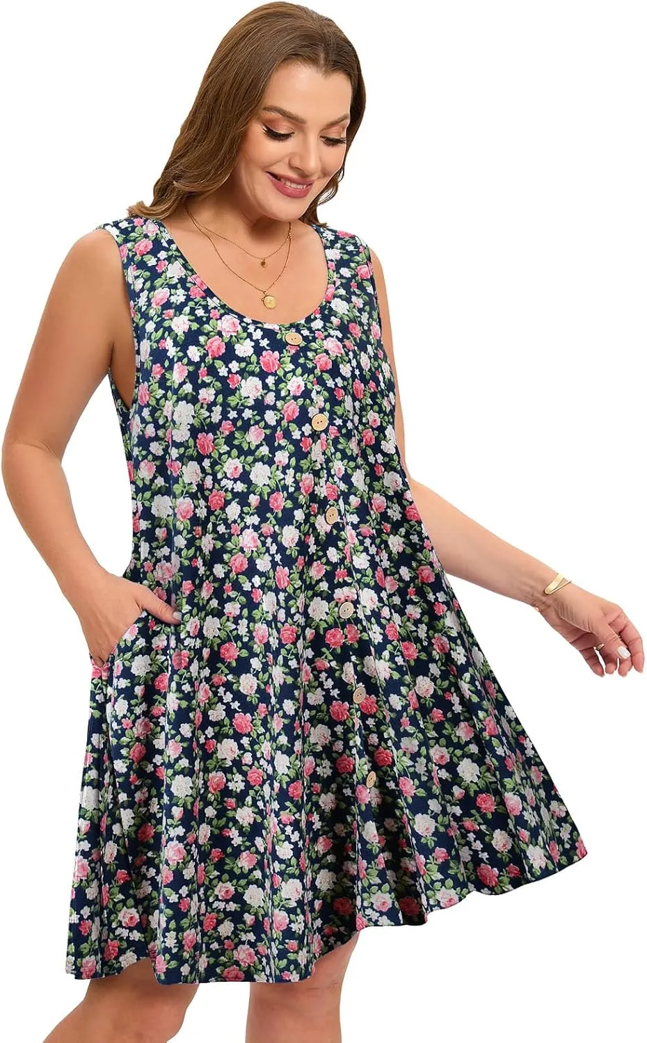 ZENNILO Women's Casual Dresses Tshirt Dresses Plus Size Summer Dresses V Neck Beach Cover Up Sundress with Pockets