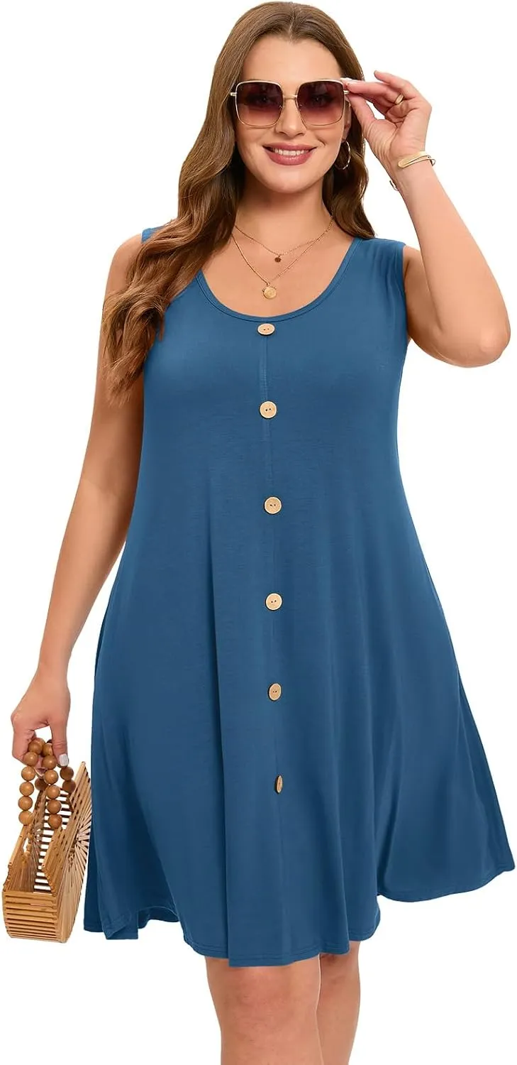 ZENNILO Women's Casual Dresses Tshirt Dresses Plus Size Summer Dresses V Neck Beach Cover Up Sundress with Pockets