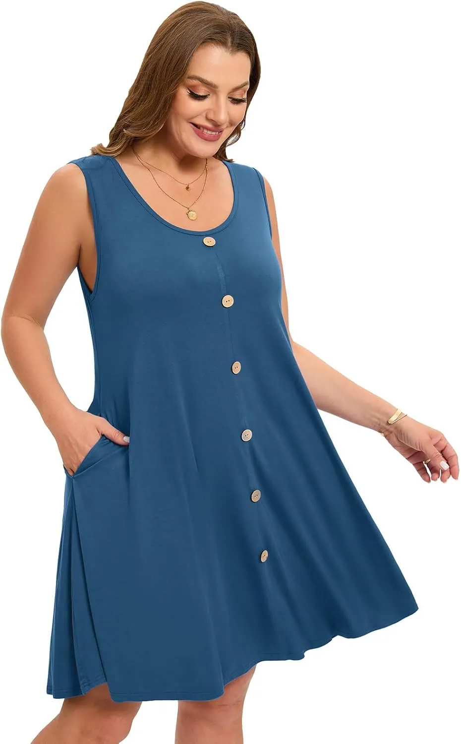 ZENNILO Women's Casual Dresses Tshirt Dresses Plus Size Summer Dresses V Neck Beach Cover Up Sundress with Pockets