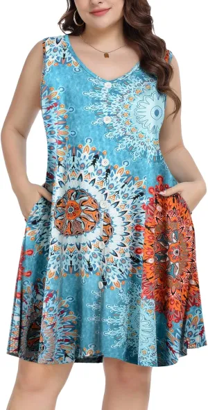 ZENNILO Women's Casual Dresses Tshirt Dresses Plus Size Summer Dresses V Neck Beach Cover Up Sundress with Pockets