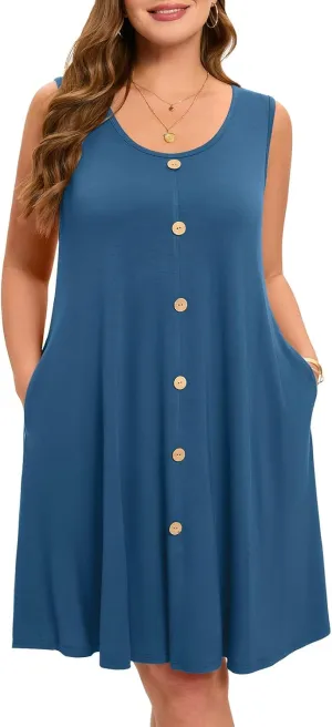 ZENNILO Women's Casual Dresses Tshirt Dresses Plus Size Summer Dresses V Neck Beach Cover Up Sundress with Pockets