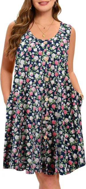 ZENNILO Women's Casual Dresses Tshirt Dresses Plus Size Summer Dresses V Neck Beach Cover Up Sundress with Pockets
