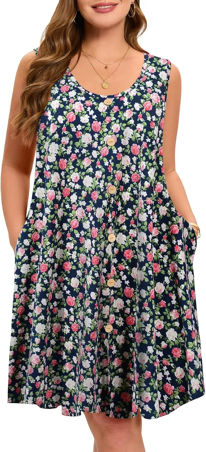 ZENNILO Women's Casual Dresses Tshirt Dresses Plus Size Summer Dresses V Neck Beach Cover Up Sundress with Pockets