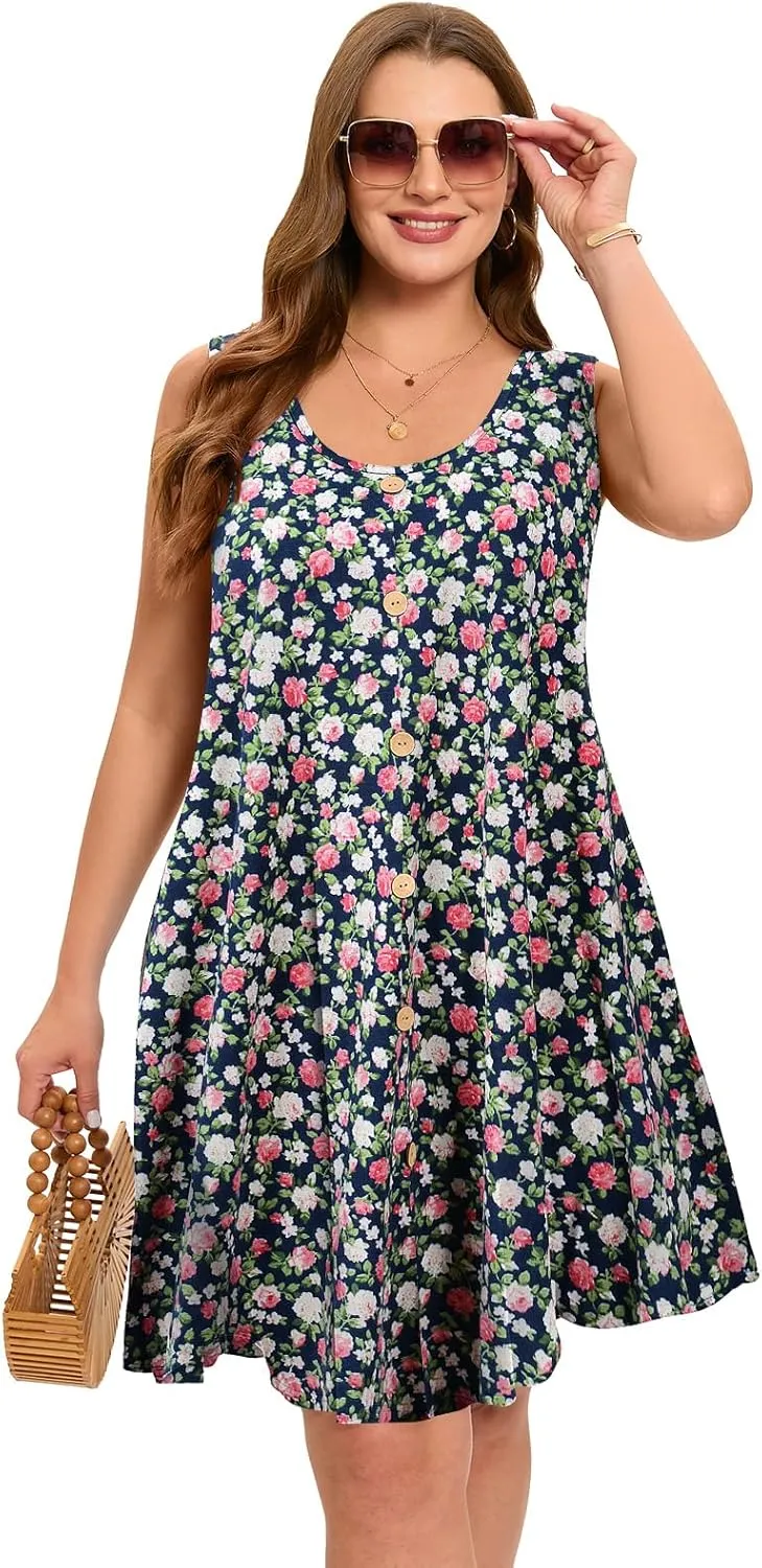 ZENNILO Women's Casual Dresses Tshirt Dresses Plus Size Summer Dresses V Neck Beach Cover Up Sundress with Pockets