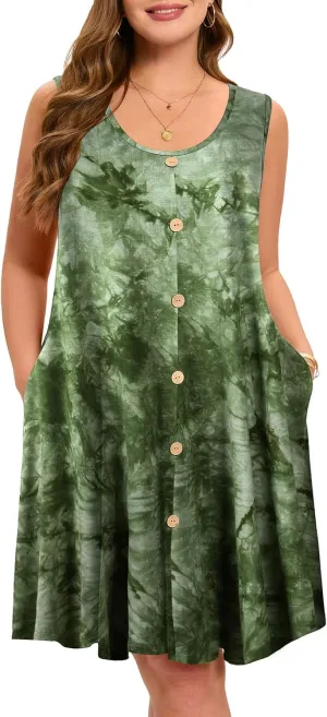 ZENNILO Women's Casual Dresses Tshirt Dresses Plus Size Summer Dresses V Neck Beach Cover Up Sundress with Pockets