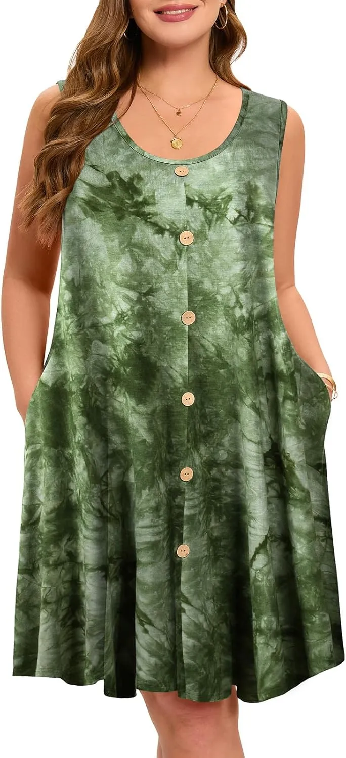 ZENNILO Women's Casual Dresses Tshirt Dresses Plus Size Summer Dresses V Neck Beach Cover Up Sundress with Pockets
