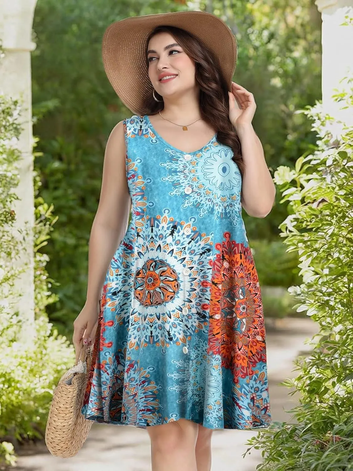 ZENNILO Women's Casual Dresses Tshirt Dresses Plus Size Summer Dresses V Neck Beach Cover Up Sundress with Pockets