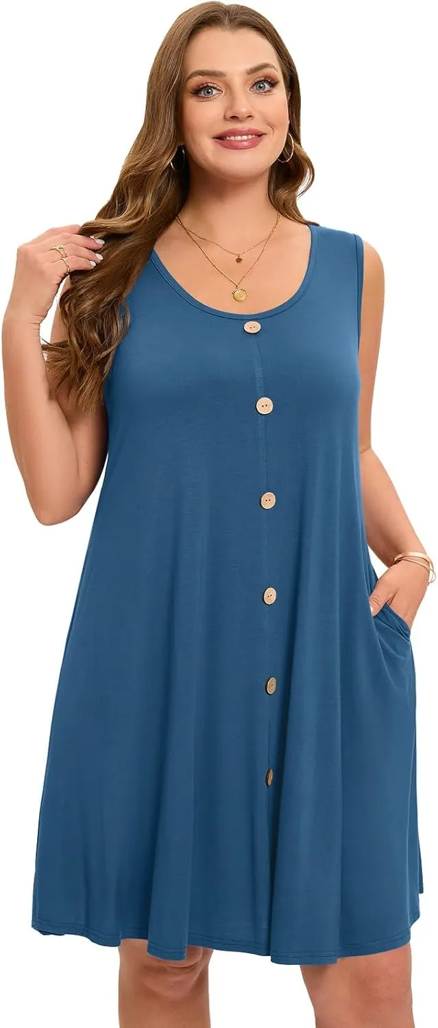 ZENNILO Women's Casual Dresses Tshirt Dresses Plus Size Summer Dresses V Neck Beach Cover Up Sundress with Pockets