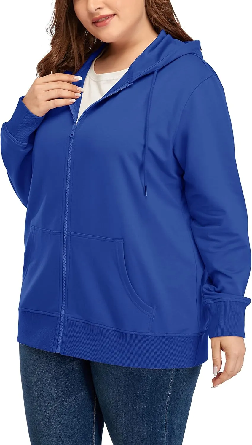 ZERDOCEAN Women's Plus Size Full Zip-Up Hoodie Jacket Cotton Sweatshirt