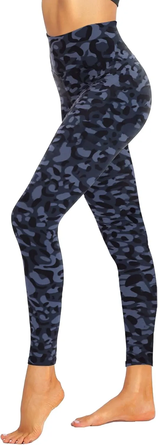 ZOOSIXX High Waisted Leggings for Women - Tummy Control Soft Opaque Printed Pants with Camo, Leopard for Workout Skating